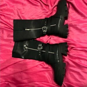 Steve Madden Black Moto Boots with Buckle and Zipper